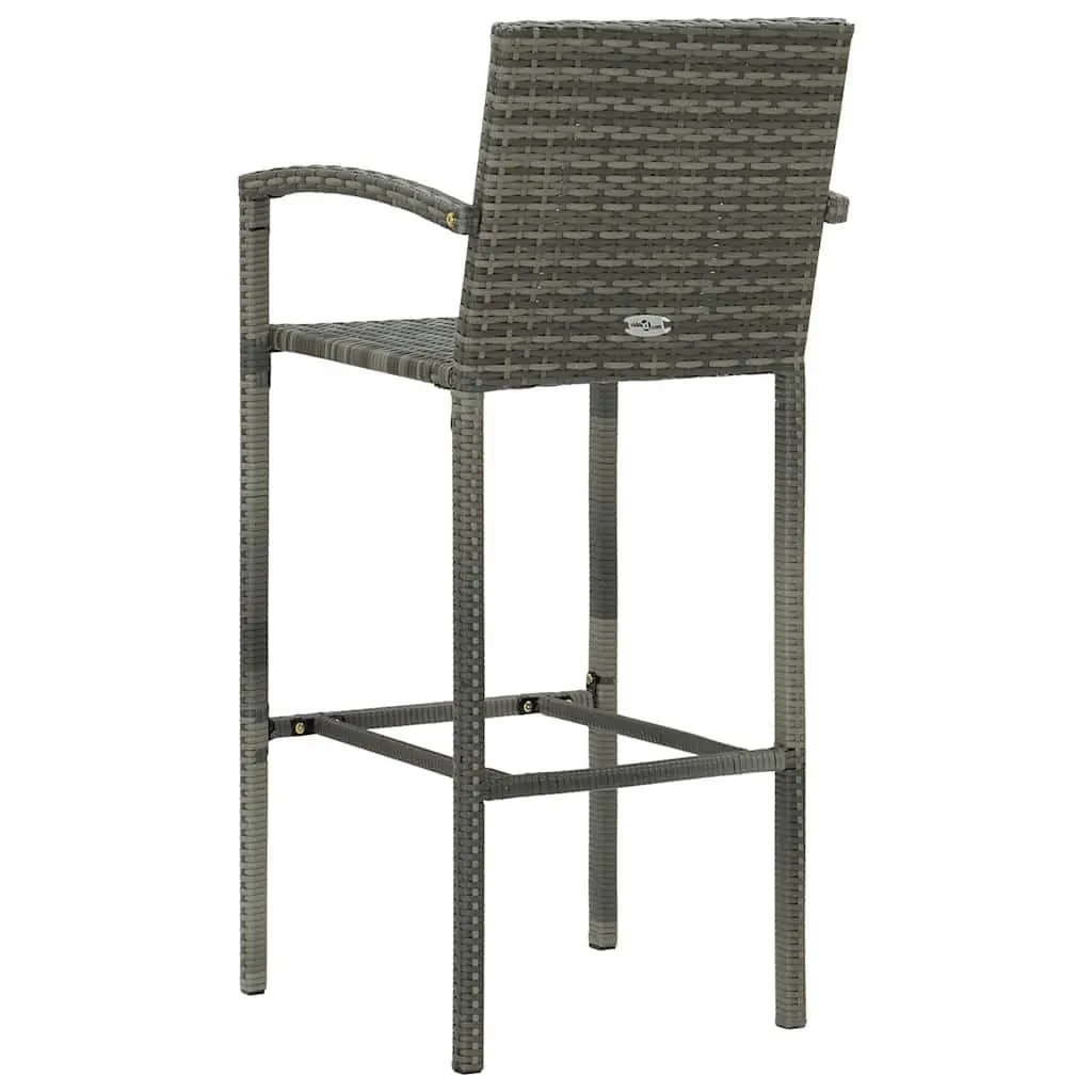 3 Piece Outdoor Bar Set Poly Rattan Grey Garden Bar Table Stools with Armrest