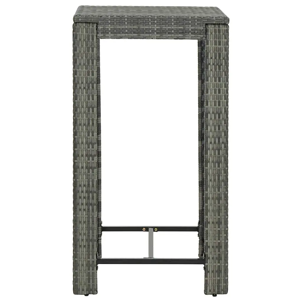 3 Piece Outdoor Bar Set Poly Rattan Grey Garden Bar Table Stools with Armrest