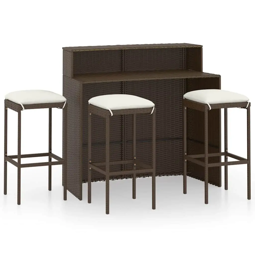 Garden Bar Set 4 Piece Outdoor Patio Furniture with Cushions Brown Rattan
