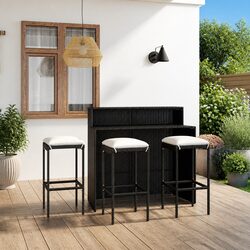 Garden Bar Set 4 Piece with Cushions Black Outdoor Patio Furniture