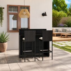 Garden Bar Set 3 Piece Outdoor Furniture with Cushions Black Patio Seating