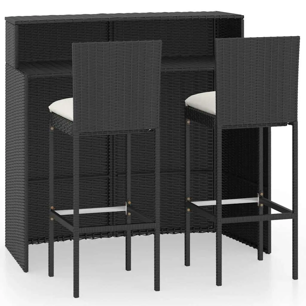 Garden Bar Set 3 Piece Outdoor Furniture with Cushions Black Patio Seating