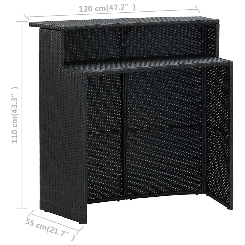 Garden Bar Set 3 Piece Outdoor Furniture with Cushions Black Patio Seating