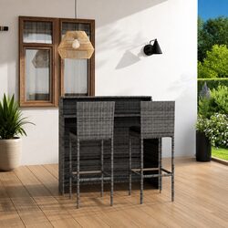3 Piece Garden Bar Set with Cushions Outdoor Patio Furniture Grey Rattan