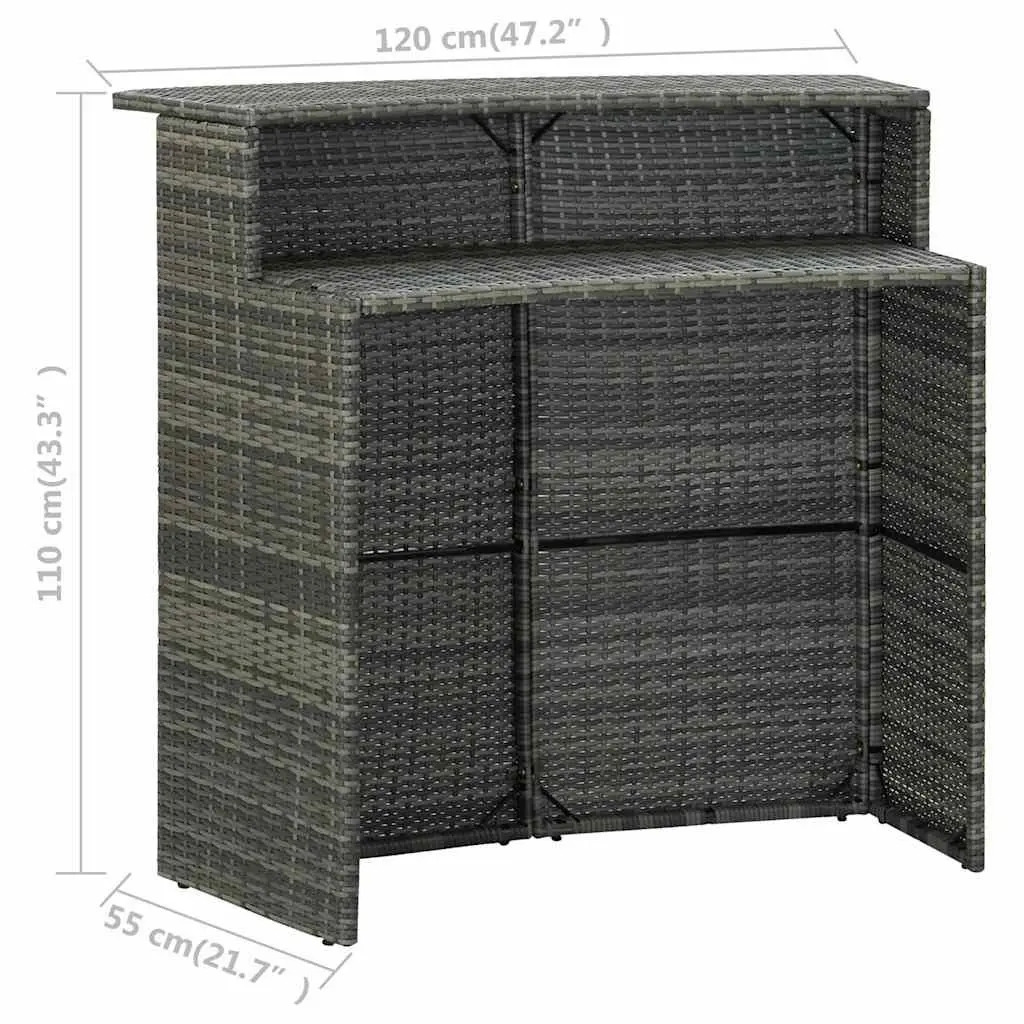 3 Piece Garden Bar Set Weather-resistant PE Rattan Grey with Cushions