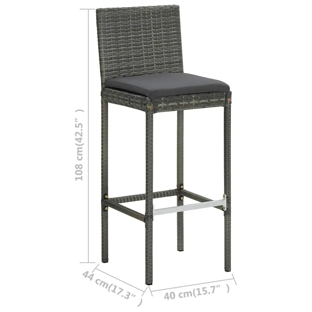 3 Piece Garden Bar Set Weather-resistant PE Rattan Grey with Cushions