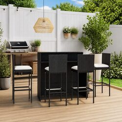 Garden Bar Set 5 Piece Outdoor Furniture Patio Rattan Table Stools with Cushions