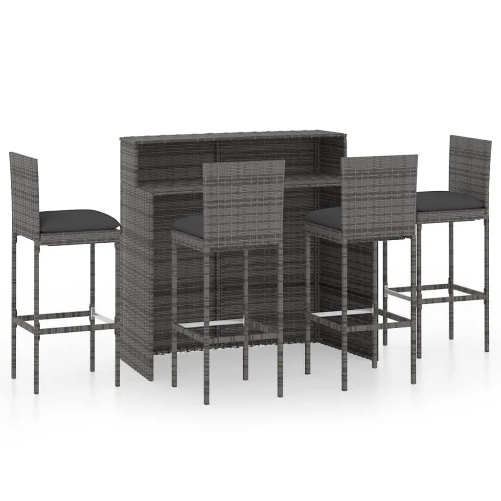 5 Piece Outdoor Garden Bar Set Grey Weather-resistant PE Rattan with Cushions