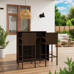 3 Piece Garden Bar Set Outdoor Patio Furniture Brown PE Rattan with Steel Frame