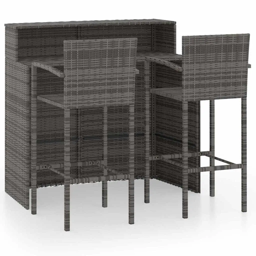 3 Piece Garden Bar Set Grey Outdoor Patio Furniture Rattan Stool Table