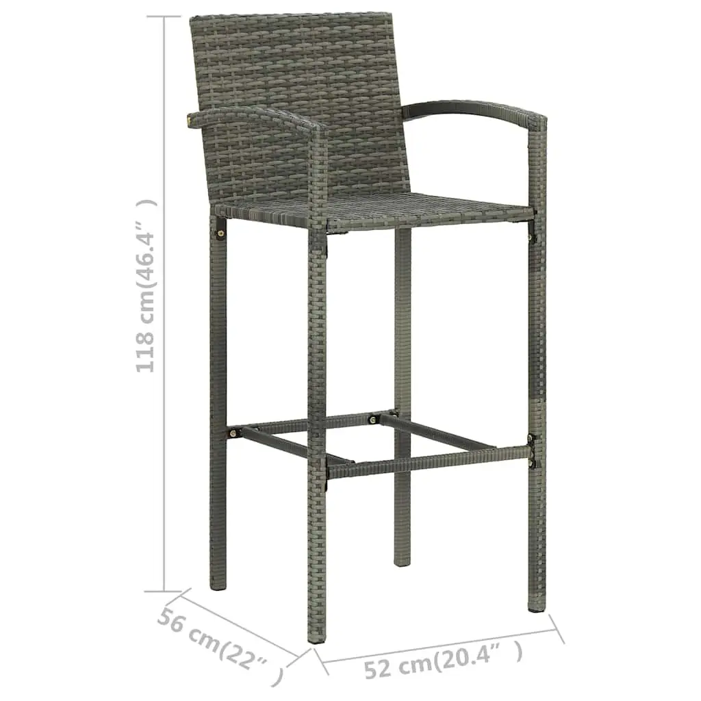3 Piece Garden Bar Set Grey Outdoor Patio Furniture Rattan Stool Table