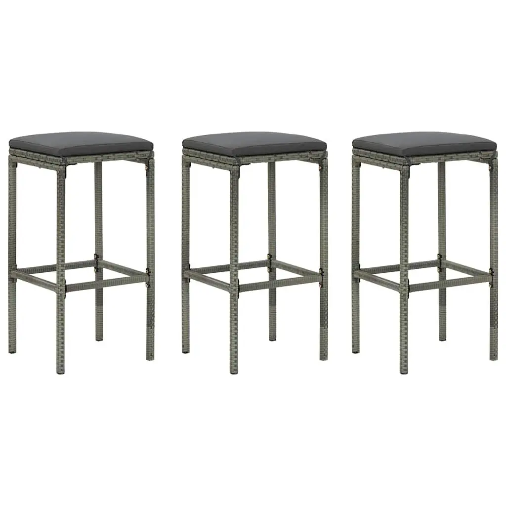Garden Bar Set 4 Piece Grey Poly Rattan Patio Furniture with Seat Cushions