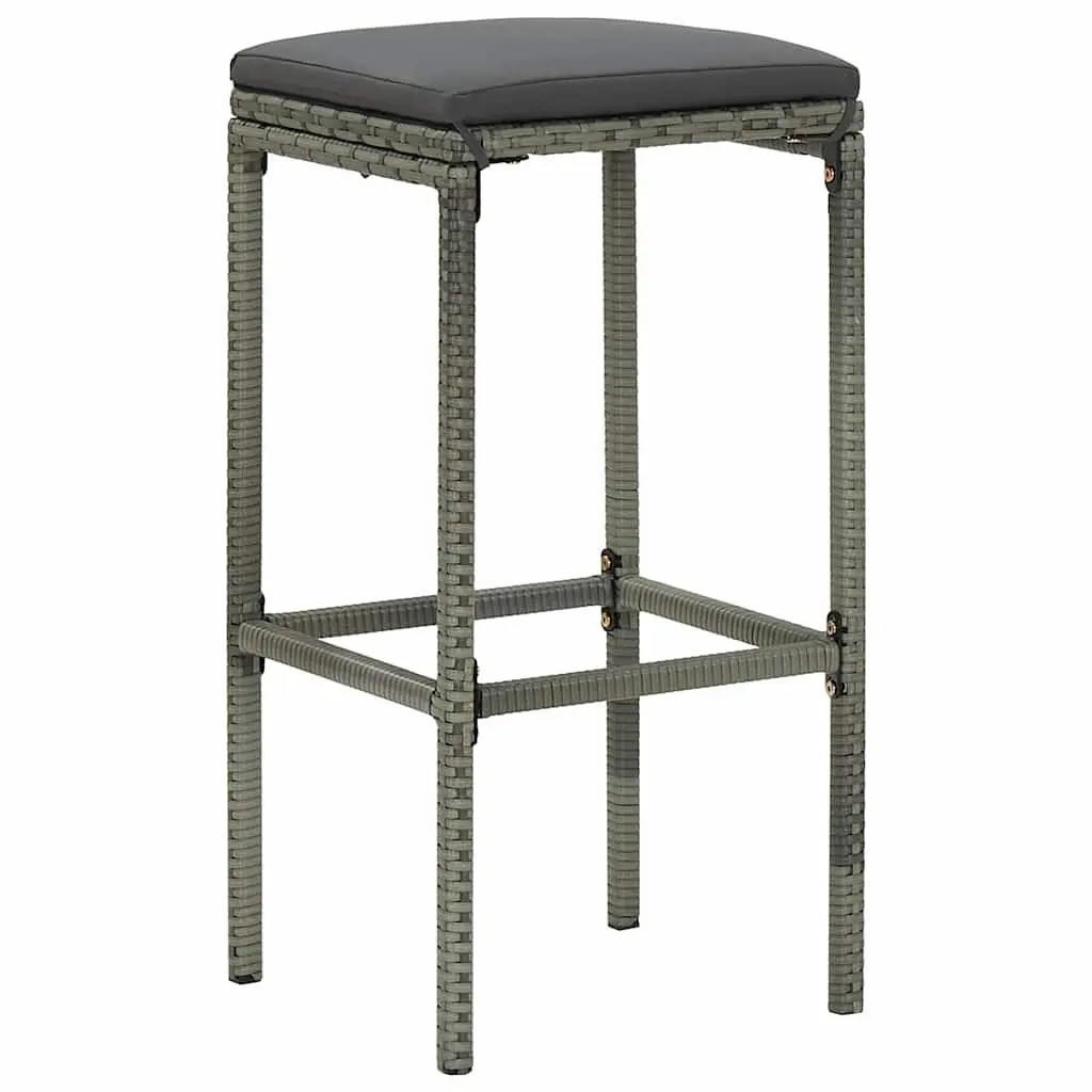 Garden Bar Set 4 Piece Grey Poly Rattan Patio Furniture with Seat Cushions
