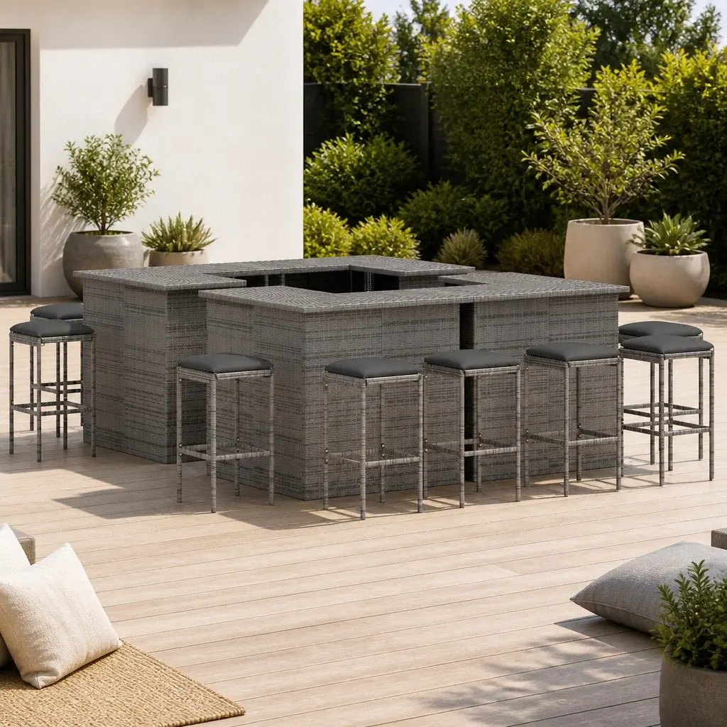 Garden Bar Set 16 Piece Outdoor Furniture Poly Rattan with Cushions Grey Patio
