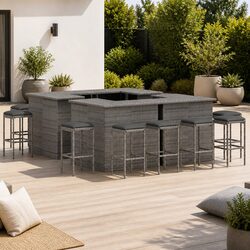 Garden Bar Set 16 Piece Outdoor Furniture Poly Rattan with Cushions Grey Patio