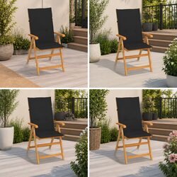 Outdoor Garden Chairs Set 4 pcs Black Cushions Teak Wood Reclining Patio Seating