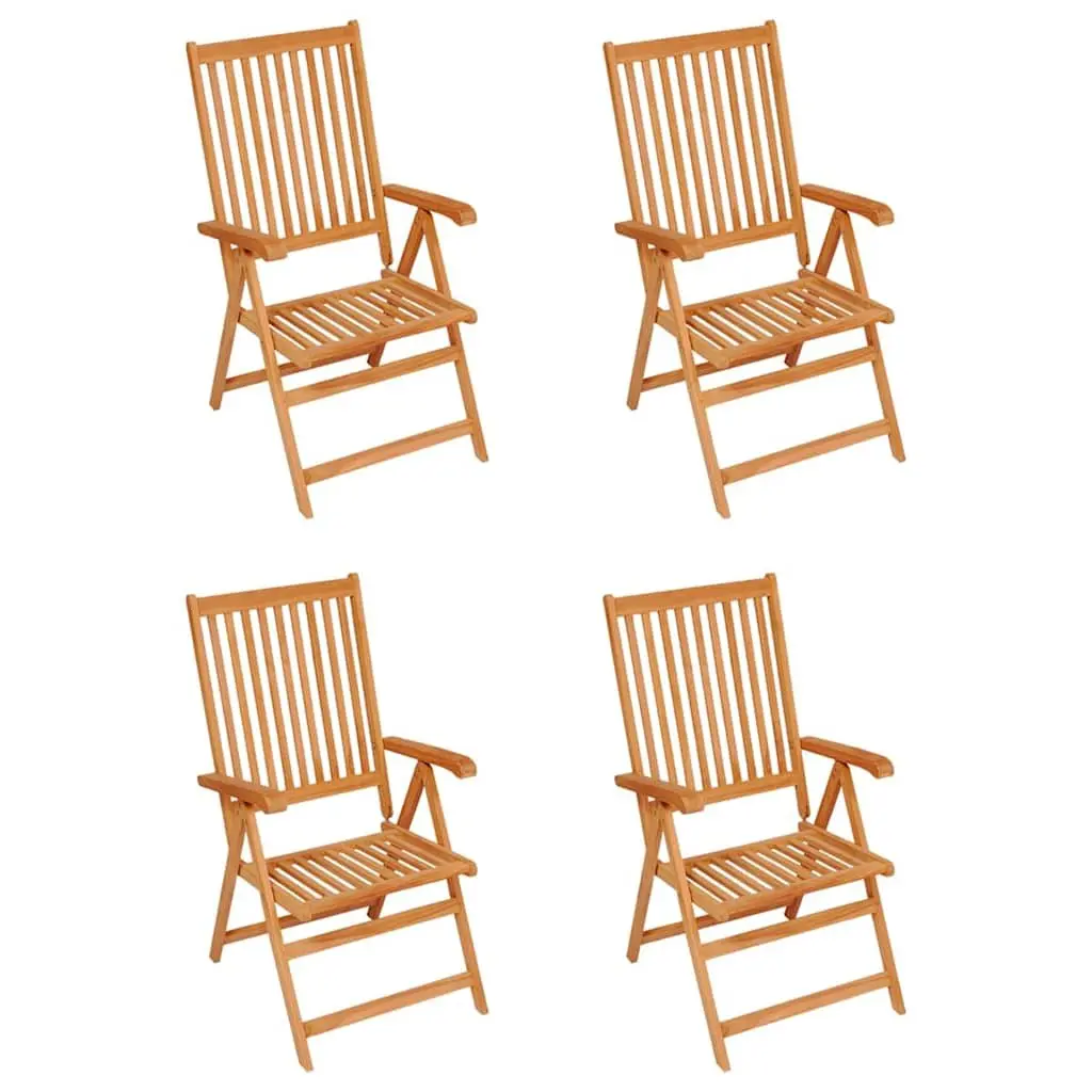 Teak Wood Outdoor Garden Chairs Set 4 pcs Black Cushions Reclining Patio Seating