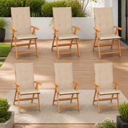 Outdoor Garden Chairs Set 6 pcs Teak Wood Reclining Patio Seating with Cushions