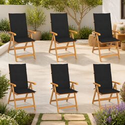 Garden Chairs Set 6 pcs with Black Cushions Solid Teak Wood Outdoor Seating
