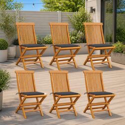 Outdoor Garden Chairs Set of 6 Solid Teak Wood Folding Seat with Cushions