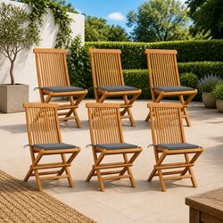 Outdoor Garden Chairs Set 6 pcs Folding Dining Seating with Grey Cushions