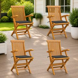 Outdoor Chairs Garden Furniture Set 4 pcs Teak Wood Patio Seating with Cushions