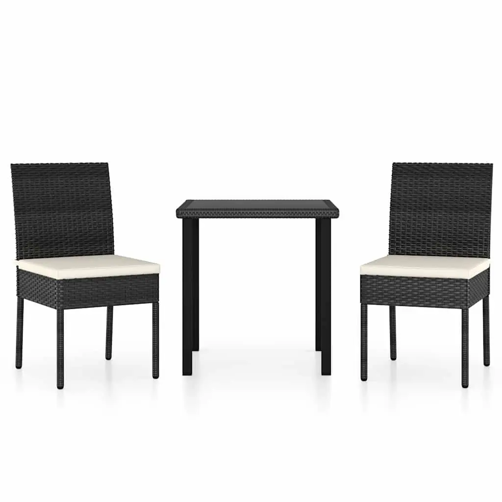 3 Piece Outdoor Garden Dining Set Steel Frame Weather Resistant PE Rattan Black