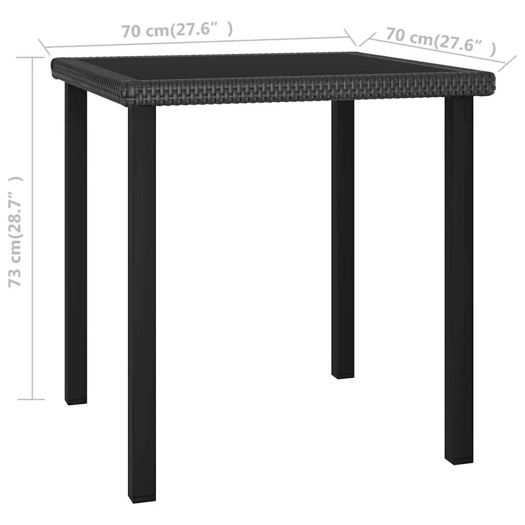 3 Piece Outdoor Garden Dining Set Steel Frame Weather Resistant PE Rattan Black