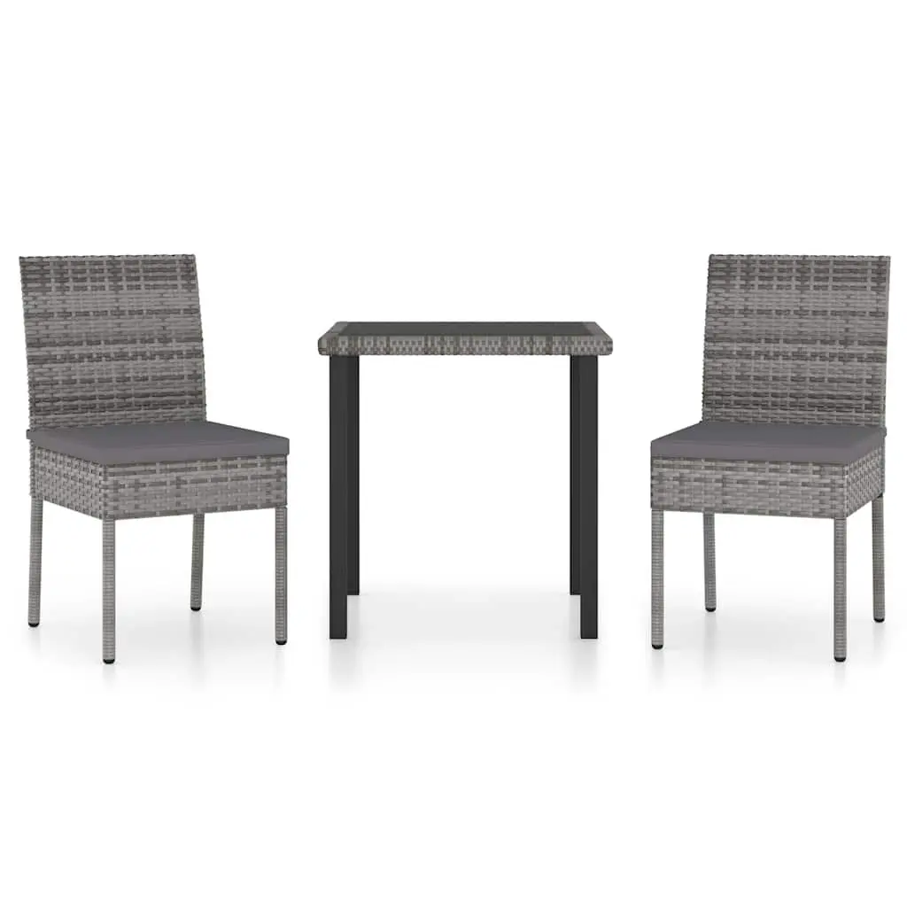 3 Piece Garden Dining Set Steel Frame Table Chairs Grey Rattan