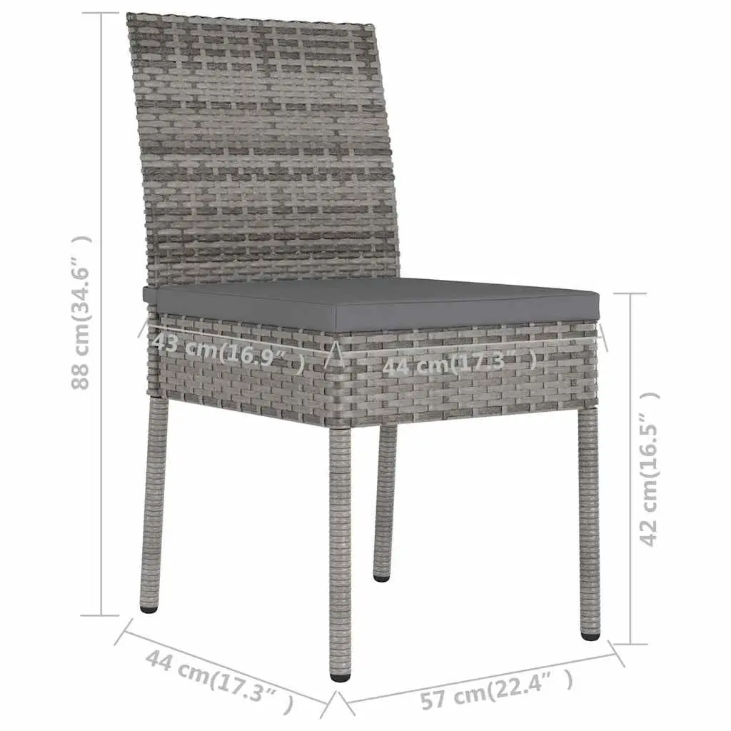 3 Piece Garden Dining Set Steel Frame Table Chairs Grey Rattan