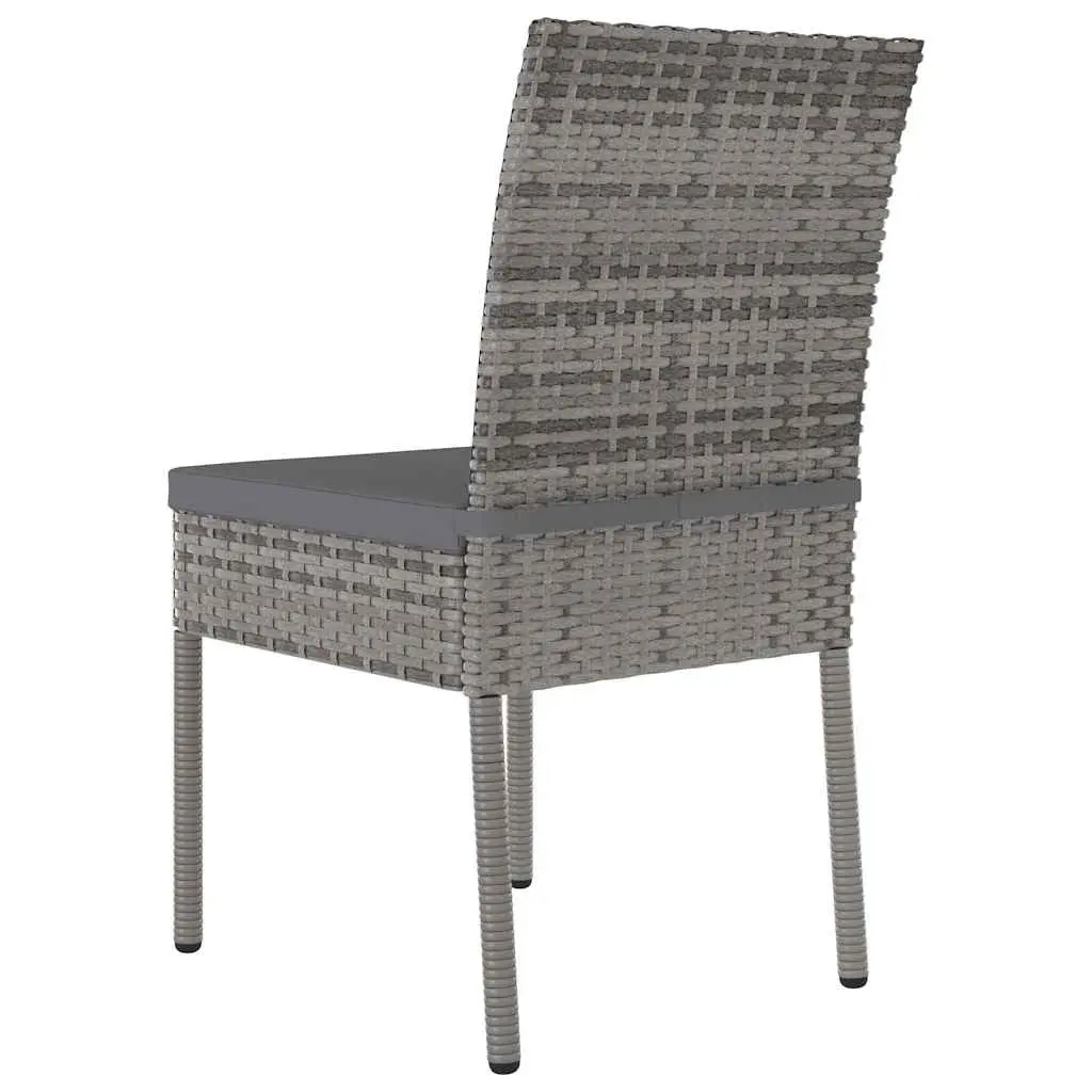 3 Piece Garden Dining Set Steel Frame Table Chairs Grey Rattan