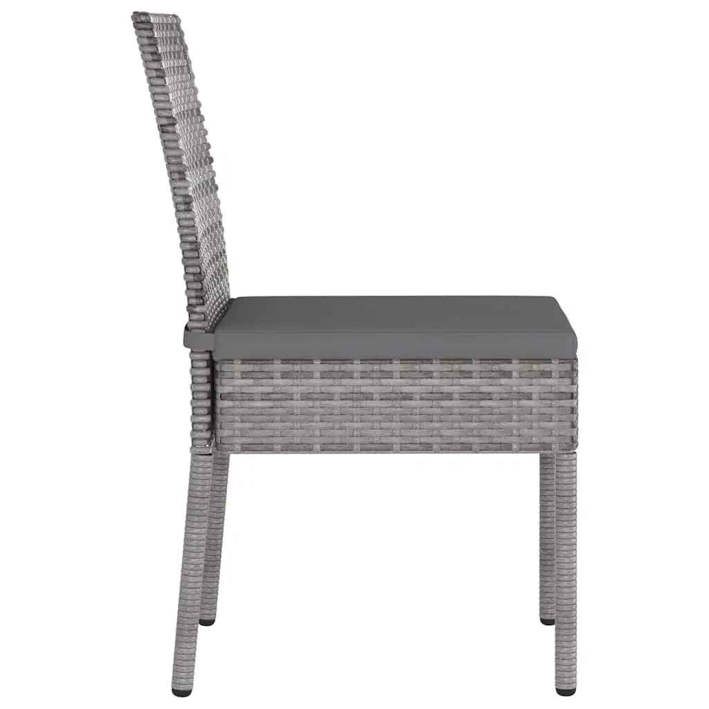 3 Piece Garden Dining Set Steel Frame Table Chairs Grey Rattan