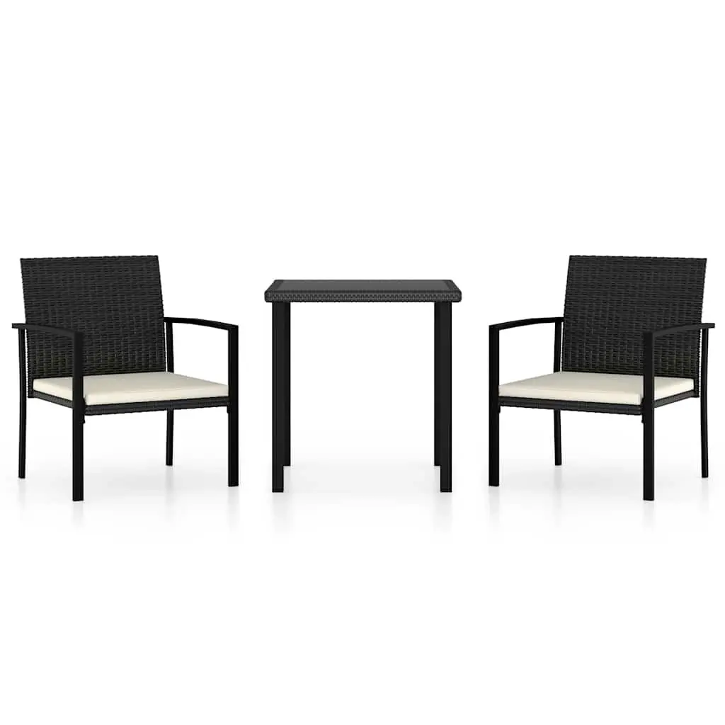 3 Piece Garden Dining Set Outdoor Patio Table Chairs Black Poly Rattan