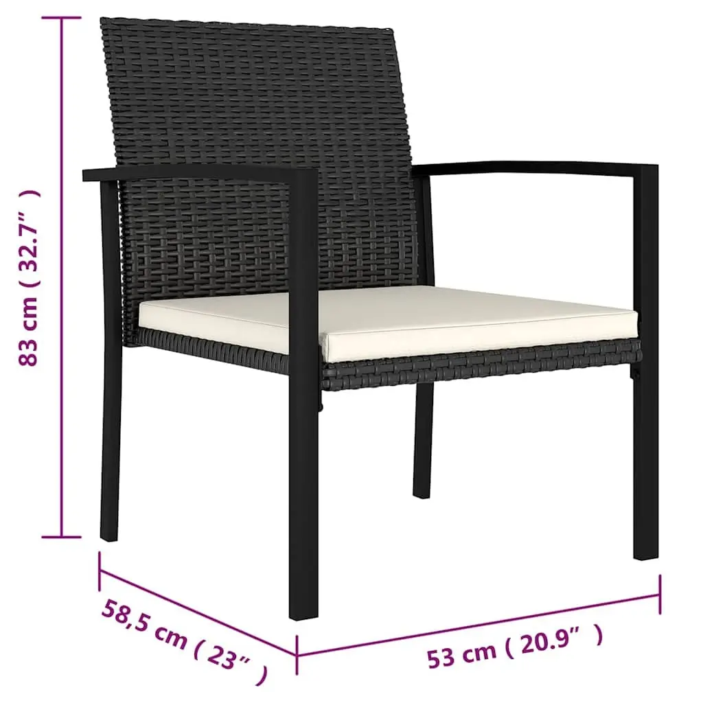 3 Piece Garden Dining Set Outdoor Patio Table Chairs Black Poly Rattan