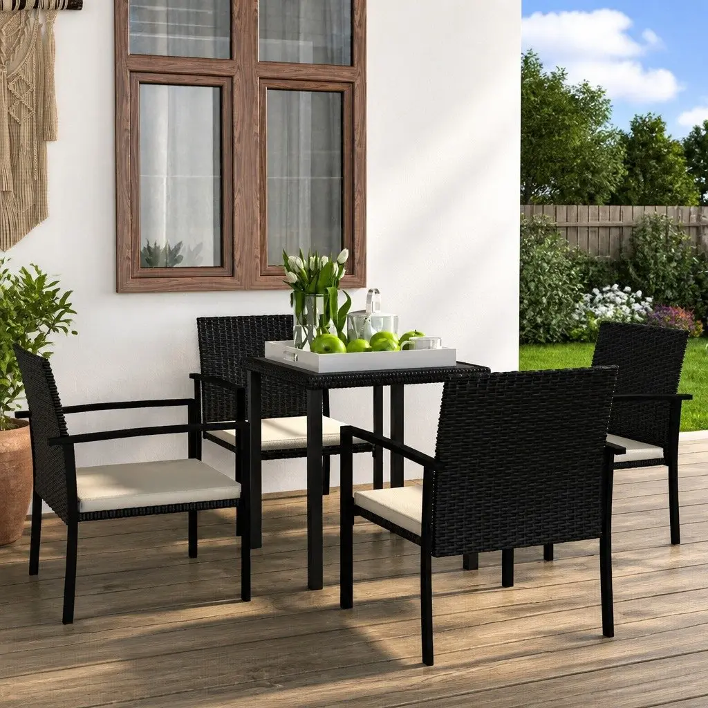 5 Piece Garden Dining Set Steel Frame Weather-Resistant PE Rattan Black