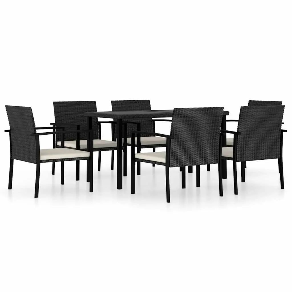 7 Piece Outdoor Dining Set Black Poly Rattan Garden Patio Furniture Table Chairs
