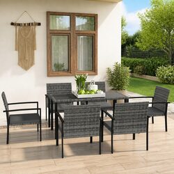 7 Piece Garden Dining Set Outdoor Patio Furniture Grey PE Rattan Table Chairs