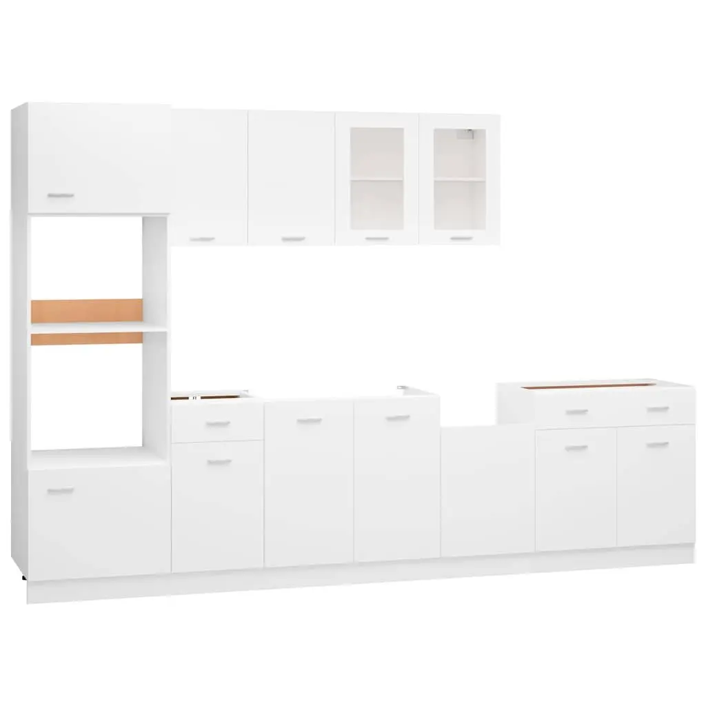 7 Piece Kitchen Cabinet Set White Engineered Wood Storage Cupboard Organiser