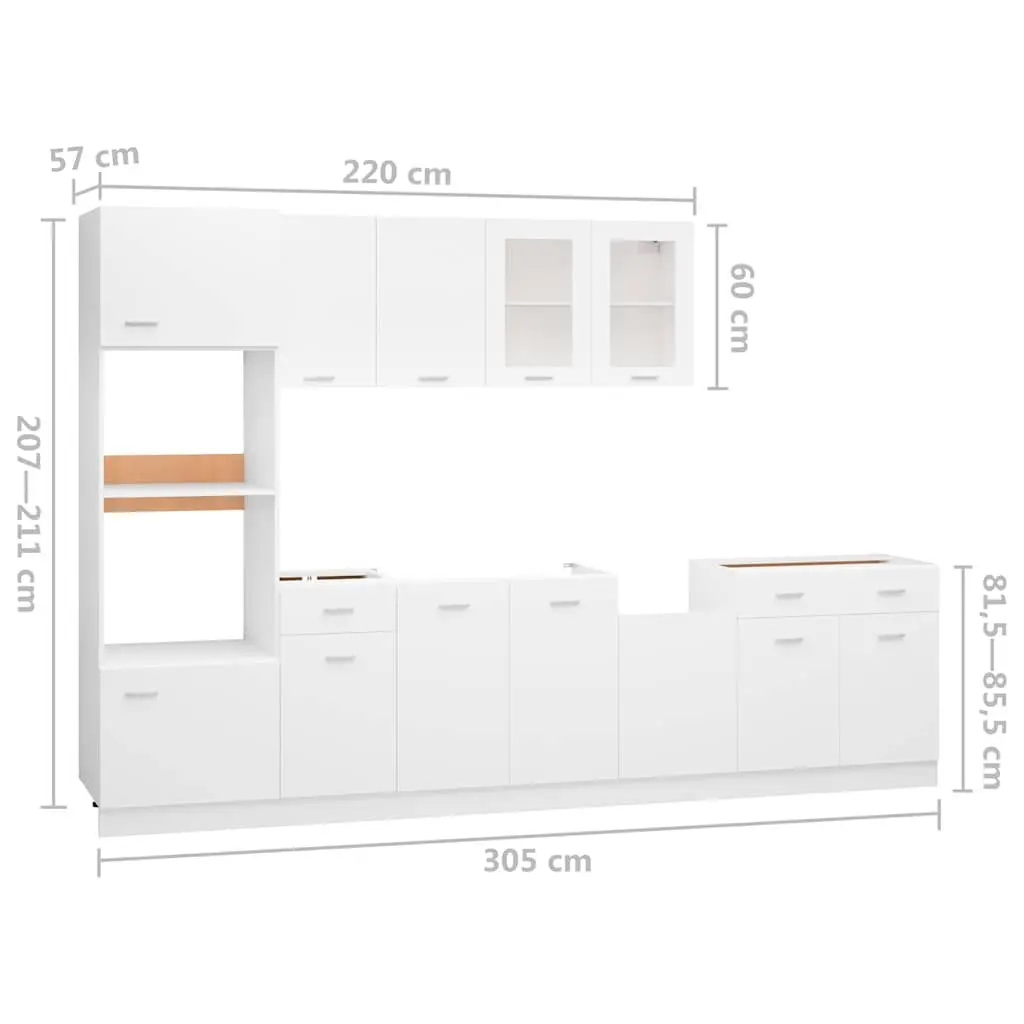 7 Piece Kitchen Cabinet Set White Engineered Wood Storage Cupboard Organiser