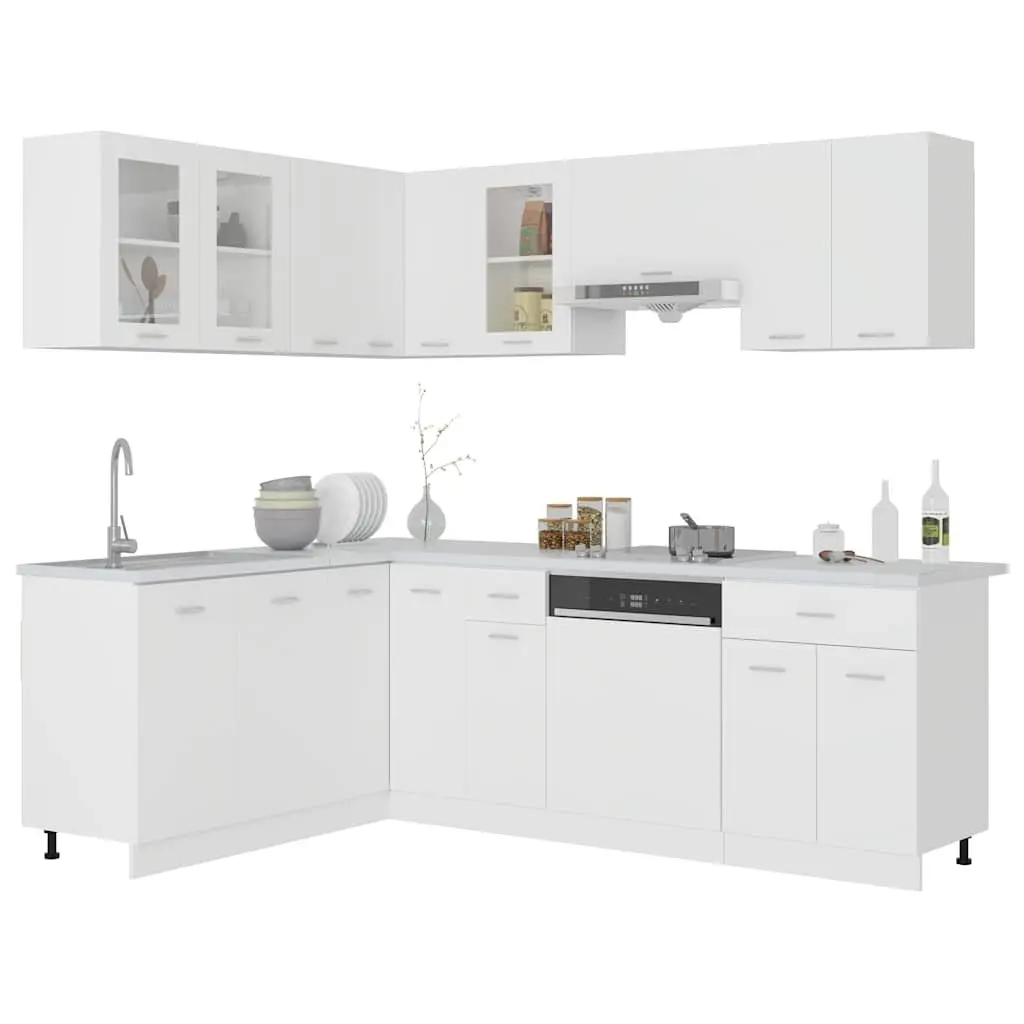 11 Piece White Kitchen Cabinet Set Engineered Wood Storage Organiser Furniture