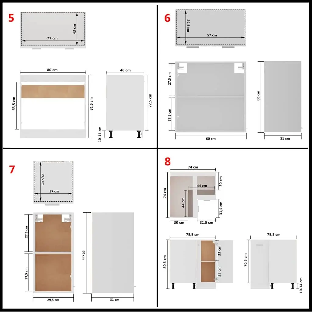 11 Piece White Kitchen Cabinet Set Engineered Wood Storage Organiser Furniture