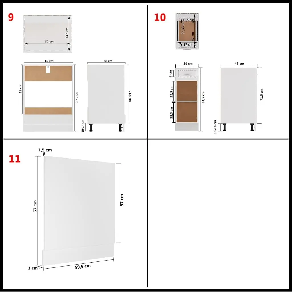 11 Piece White Kitchen Cabinet Set Engineered Wood Storage Organiser Furniture