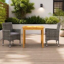 Garden Dining Set 3 Piece Outdoor Furniture Table Chairs Grey Patio Seating