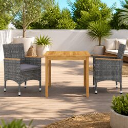 Garden Dining Set 3 Piece Outdoor Table Chairs Grey Rattan Patio Furniture