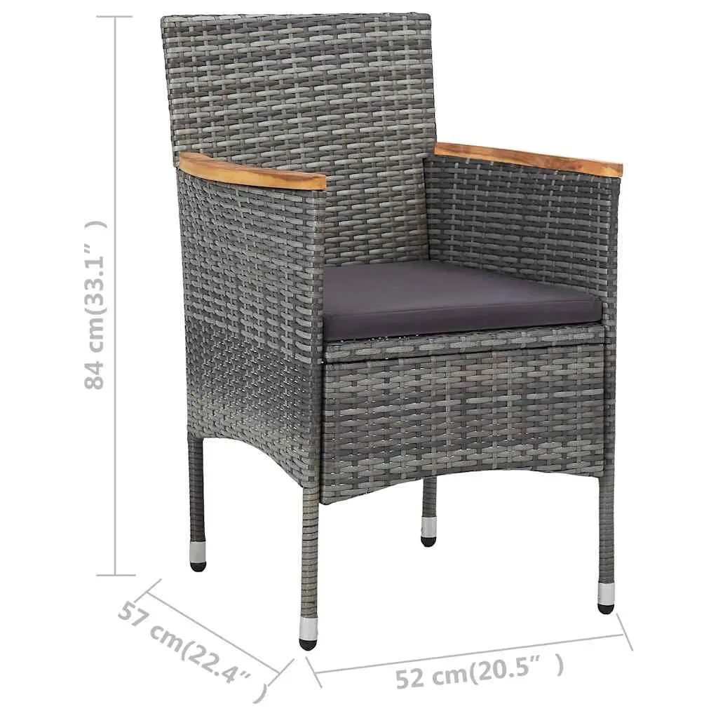 Garden Dining Set 3 Piece Outdoor Table Chairs Grey Rattan