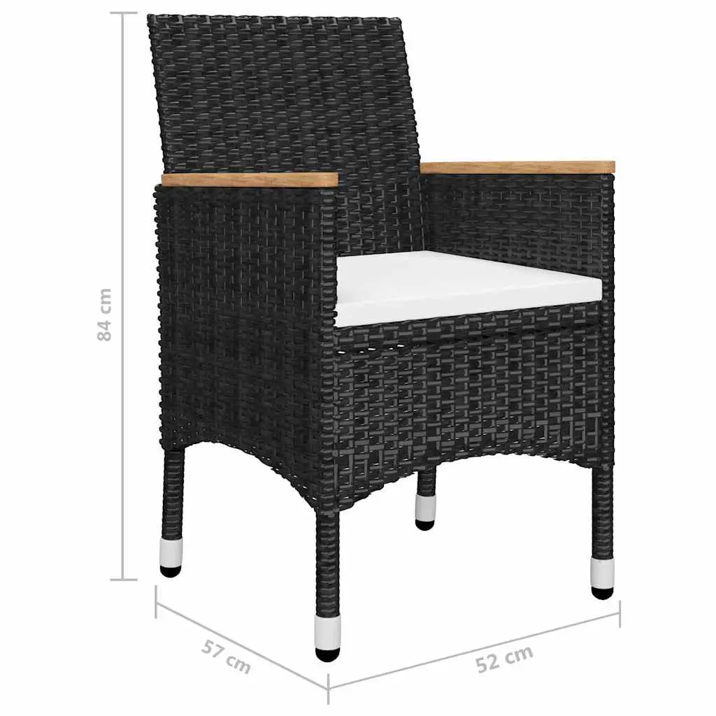 5 Piece Outdoor Garden Dining Set Black Acacia Wood Rattan Chairs Table