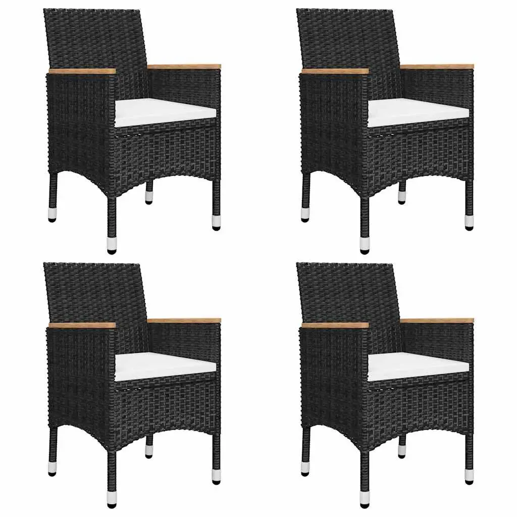5 Piece Outdoor Garden Dining Set Black Acacia Wood Rattan Chairs Table