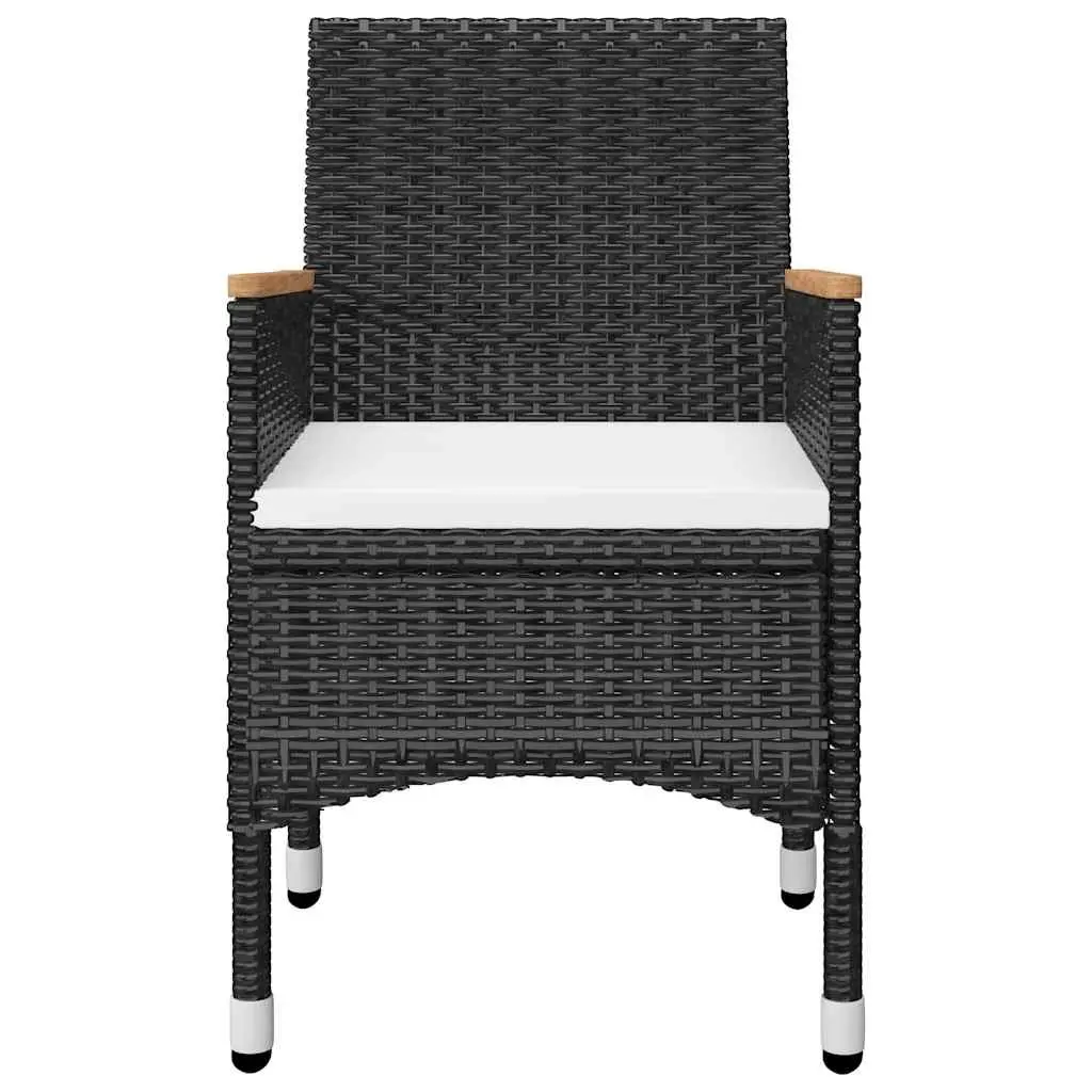 5 Piece Outdoor Garden Dining Set Black Acacia Wood Rattan Chairs Table