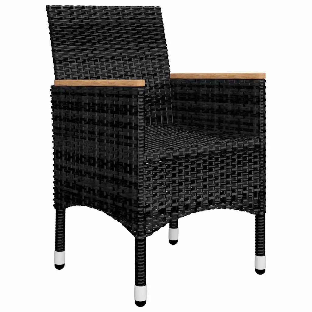 5 Piece Outdoor Garden Dining Set Black Acacia Wood Rattan Chairs Table