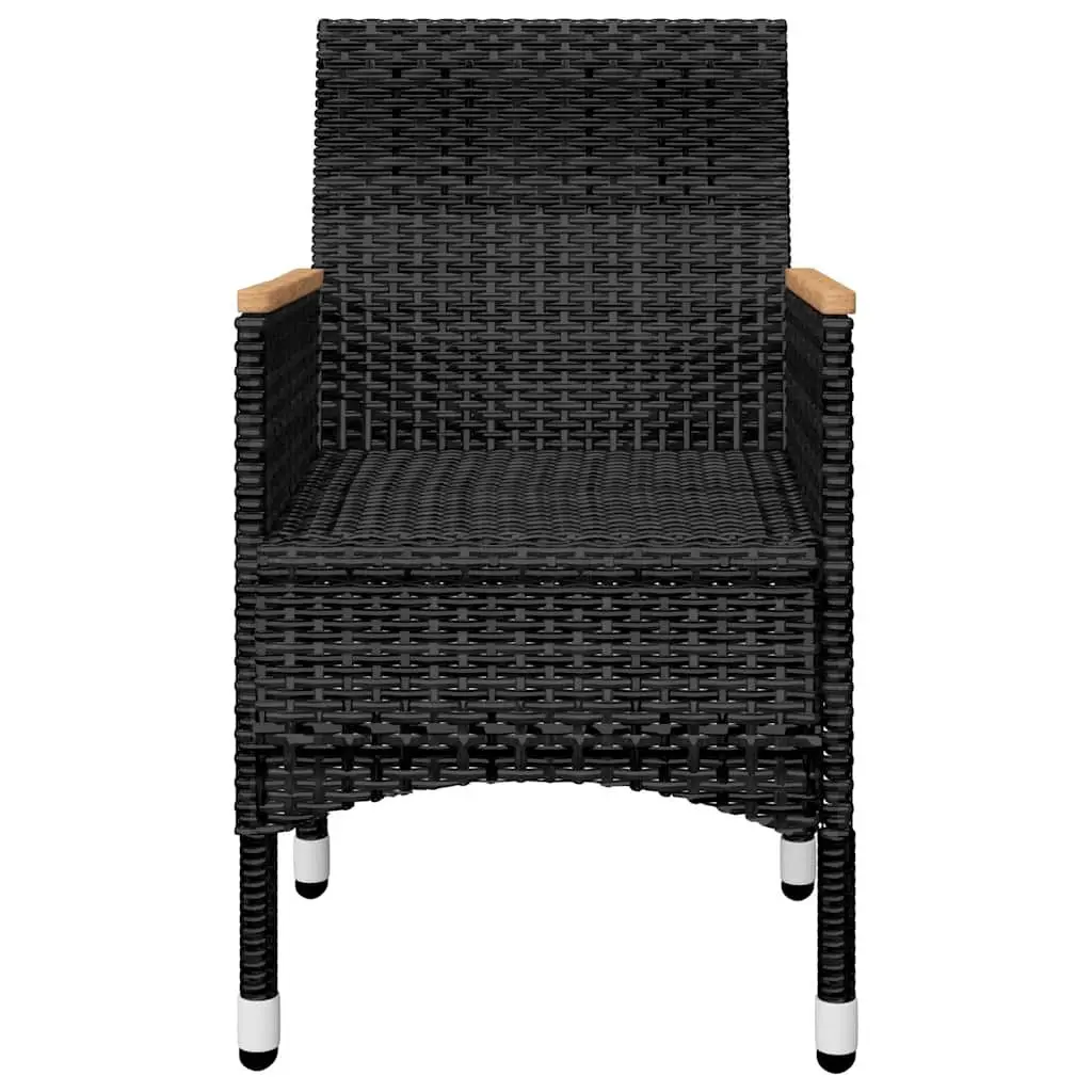 5 Piece Outdoor Garden Dining Set Black Acacia Wood Rattan Chairs Table